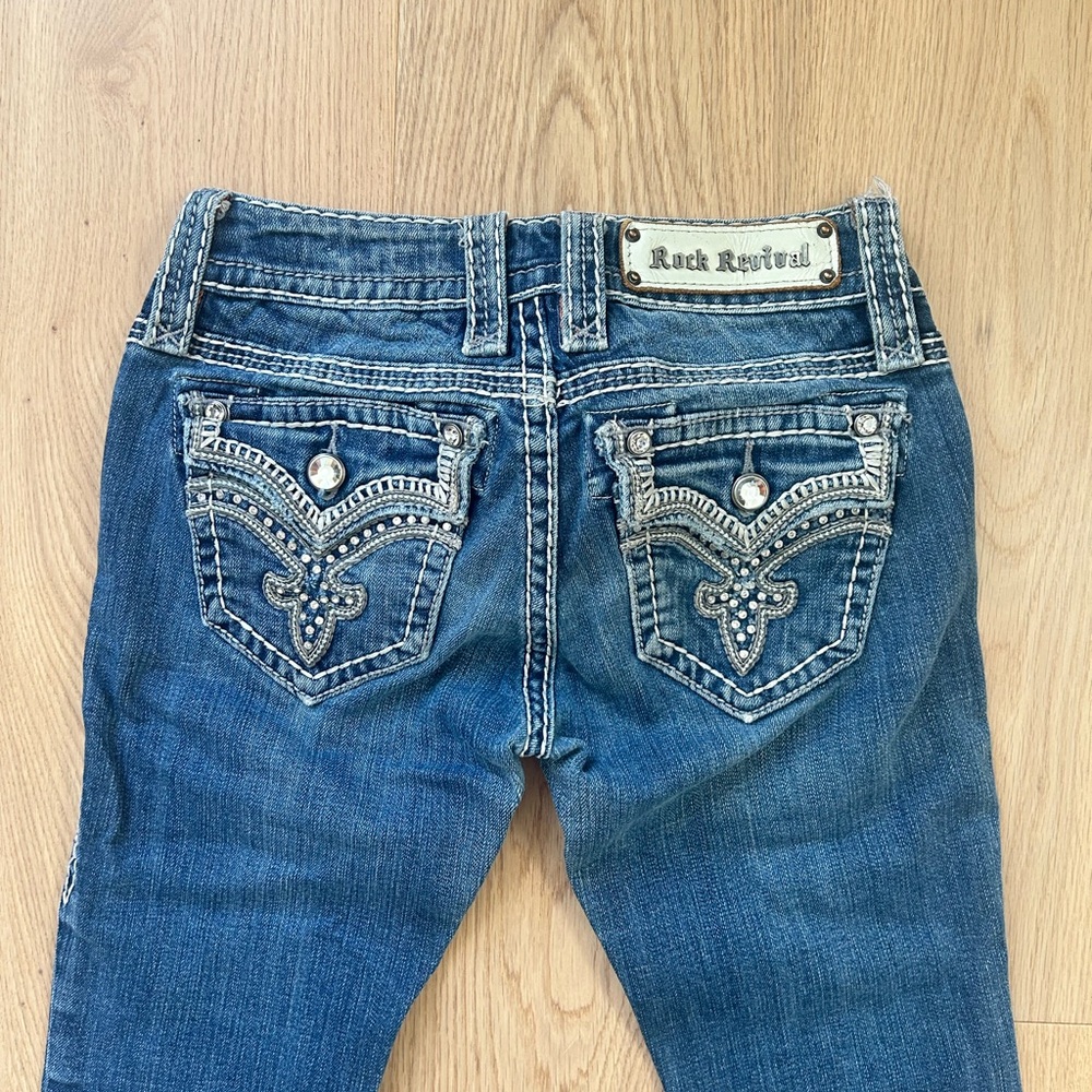 Rock Revival Womens Embellished Dark Blue Bootcut Jeans